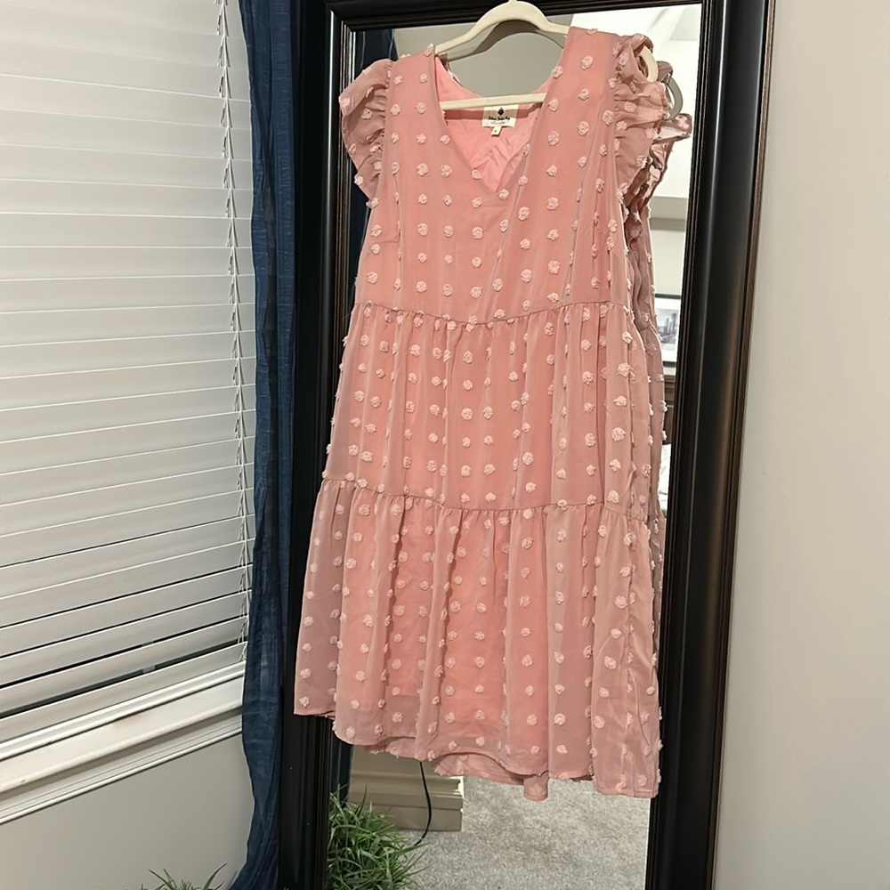 Betsy’s Boutique Chenille Dot XL Spring Dress peach